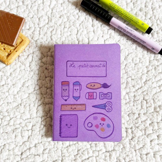 Carnet kawaii école cadeau des maîtresses violet