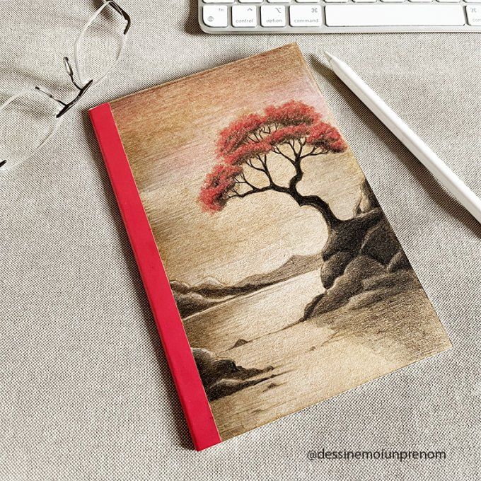 Carnet d'écriture et de poésie dessiné arbre japonais